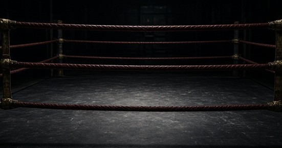Clear fictional ring floor seen through the ropes
