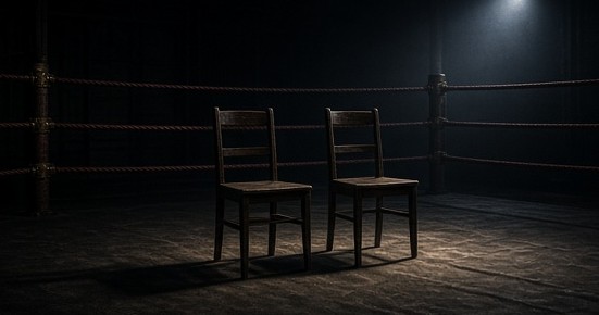 An empty ring and two chairs after a respectful close