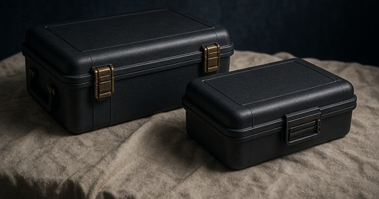 Closed unused equipment cases under a quiet light