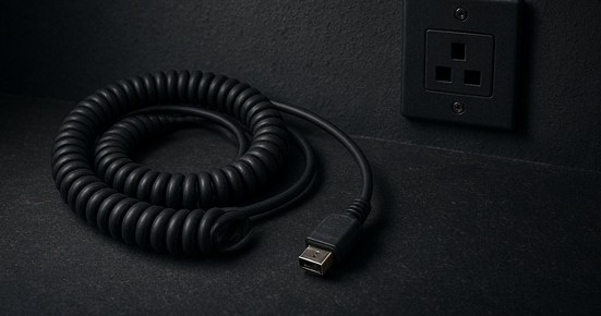 A coiled cable beside an unlit network port