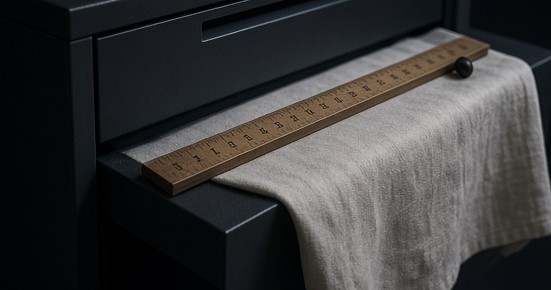 An unmarked measuring ruler put away inside a case