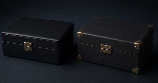 Two separate closed equipment cases on a table