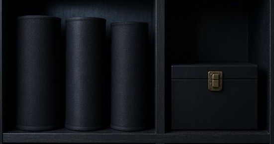 Separate plain sleeves arranged on a shared-device shelf