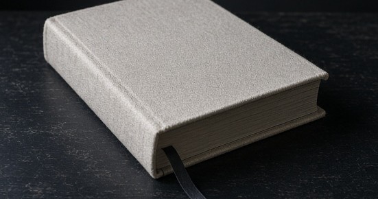 A closed unmarked reference book beside a task light